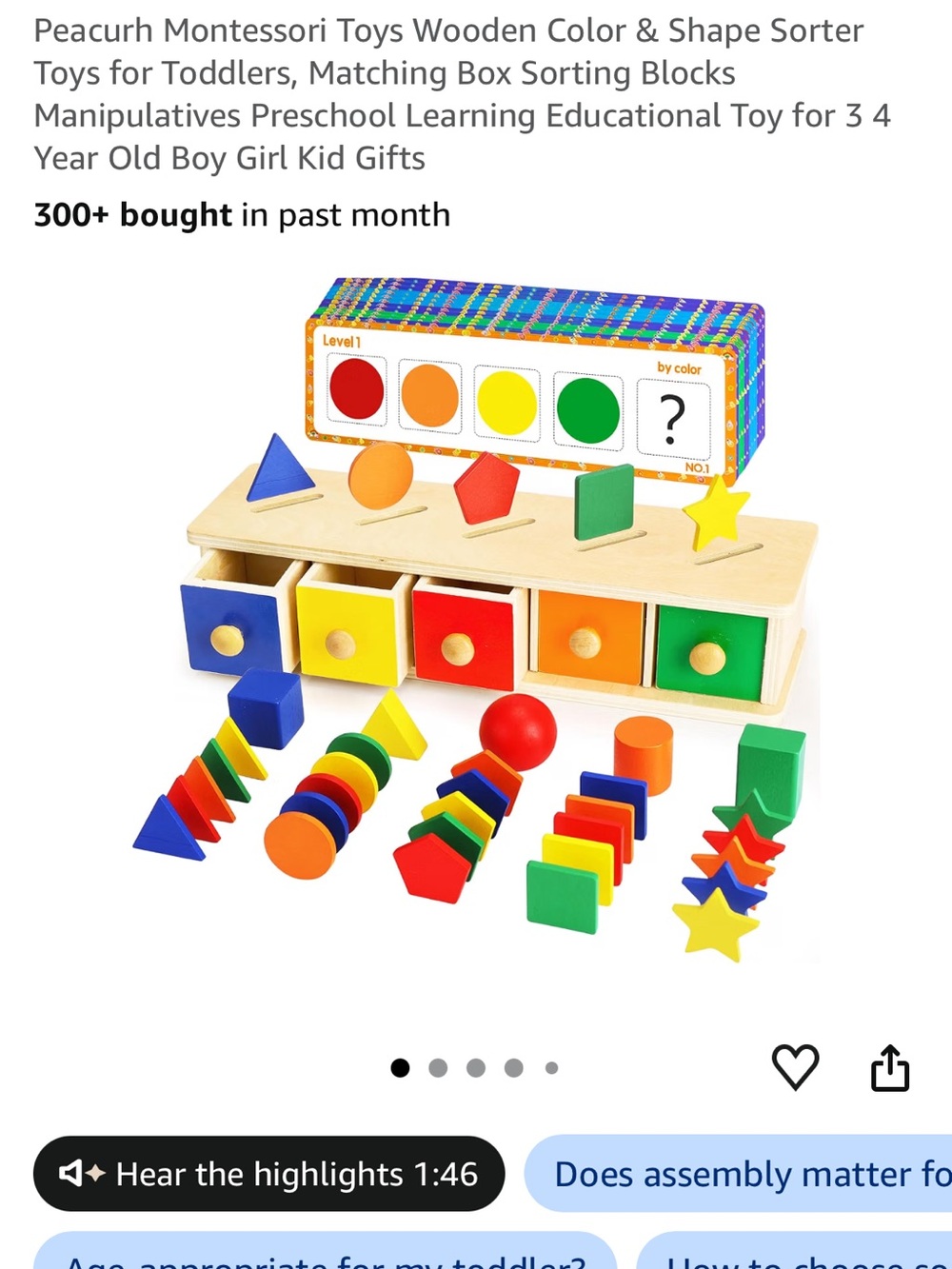 NWT Montessori Wooden Color & Shape Sorter Toy - Multicolor